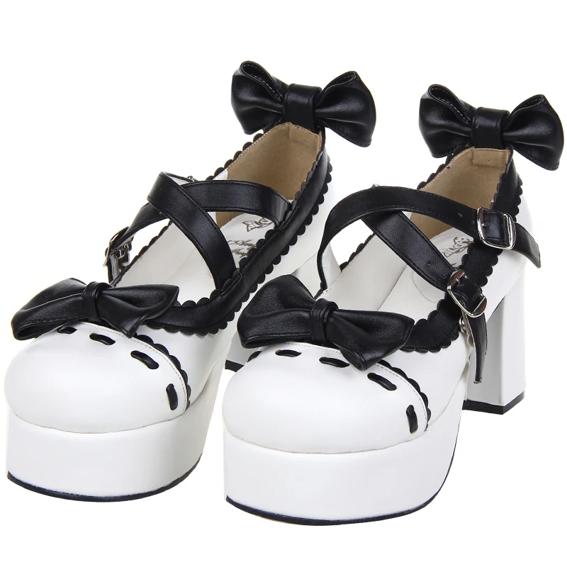 Buty damskie Lolita pojedyncze buty szpilki księżniczka buty wysoka pomoc Bowknot księżniczka Kawaii dziewczyna kobiety buty Vintage słodkie Loli