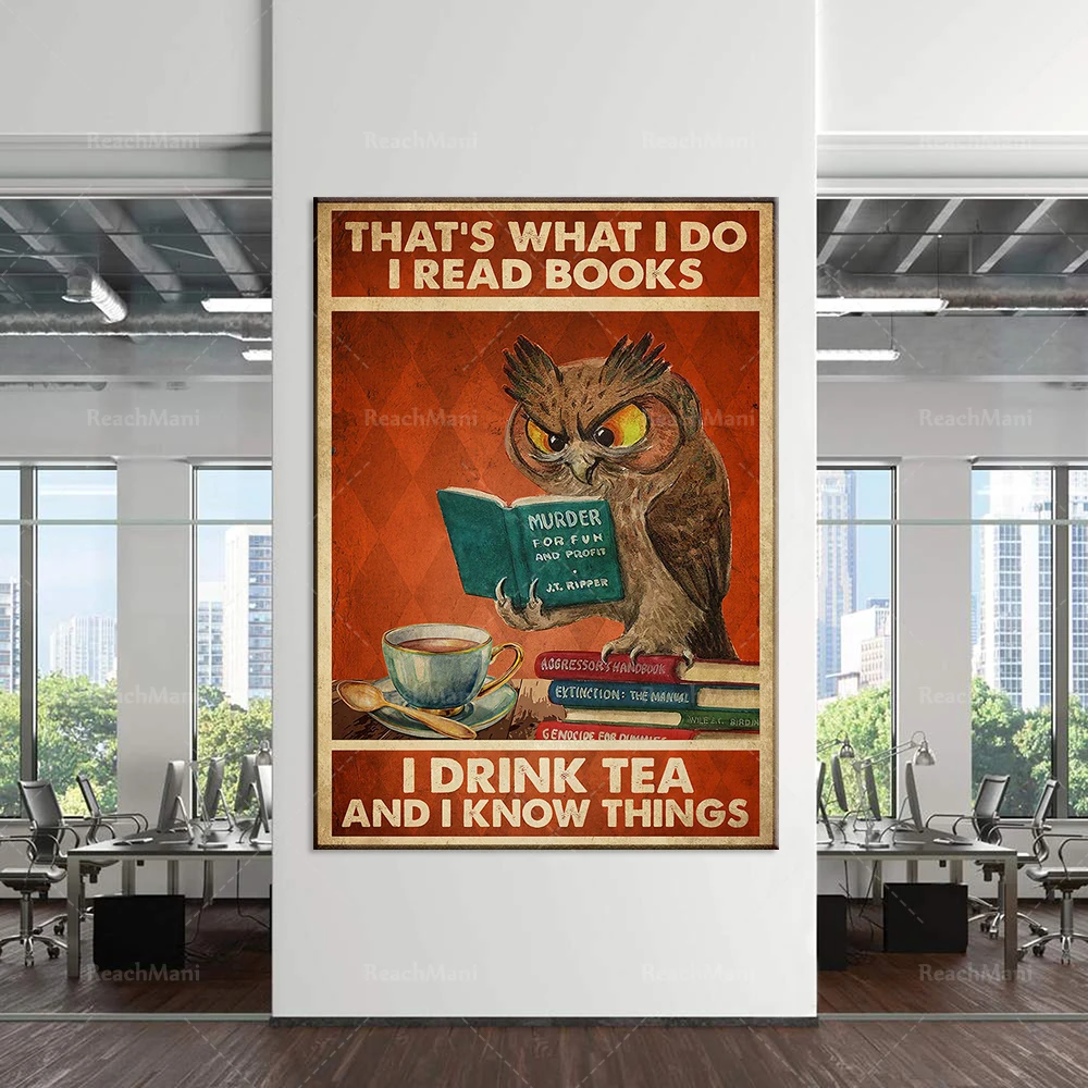 Owl This is what I do I read books I drink tea I know things poster book lovers 1 life home decoration wall art posters