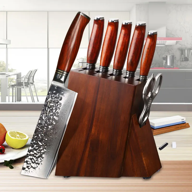 YARENH 5-8 PCS Kitchen Knives Sets - Excellent Acacia Wood Knife Block Set - Ultra Sharp Japanese Damascus Steel Chef Knife Set