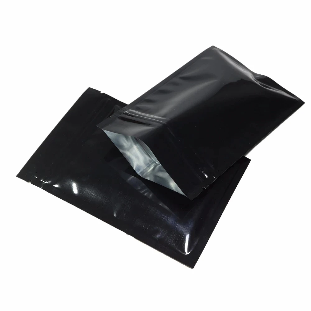 100 teile/los glänzende schwarze Aluminium folie Zip-Lock-Tasche selbst dichtende Tränen kerbe wieder versch ließbare flache Lebensmittel-Snack-Aufbewahrung verpackungs beutel – Detail 7