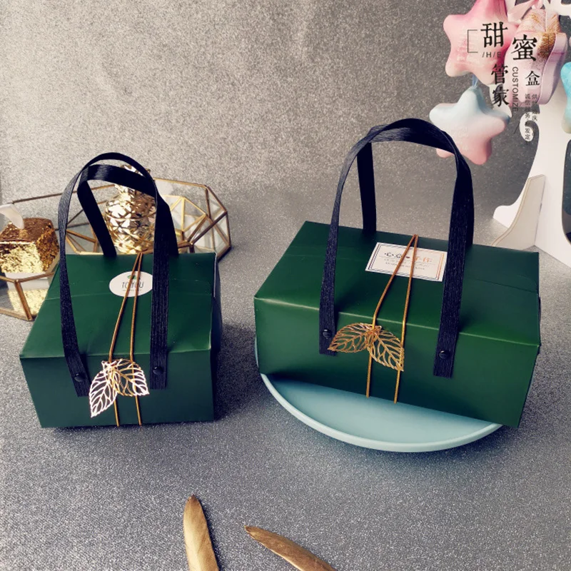 

Новый год 2021, праздвечерние чные товары, бисквит для торта, портативная Подарочная коробка из зеленой шоколадной бумаги, коробка для упаковки, оптовая продажа