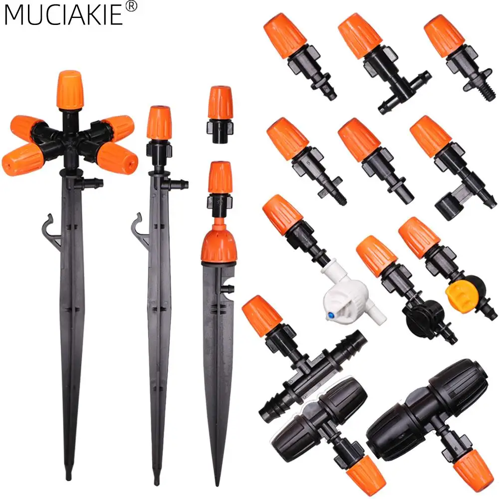 1/4'' 3/8'' Nozzle Drippers Garden Watering Sprayer Misting Atomizing Sprinklers Drip Irrigation System Fitting with Connectors