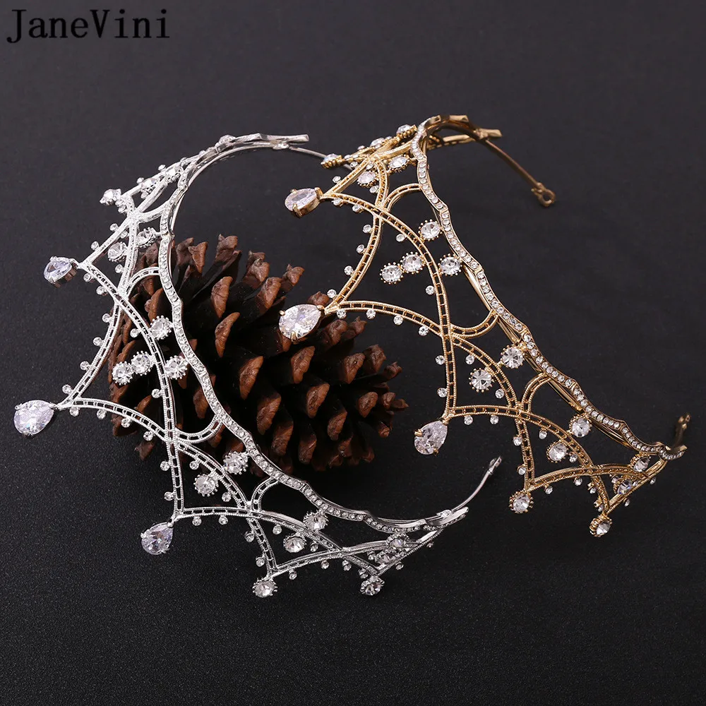 JaneVini Vintage Princess Tiaras and Crowns for Women Gold Silver Crystal Rhinestone Bride Headbands Wedding Bridal Hairbands