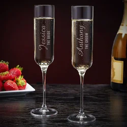 Personalised Wedding Gift Champagne Flutes Mr & Mrs Laser Engraved Bride and Groom Champagne Glasses Unique Anniversary Gift