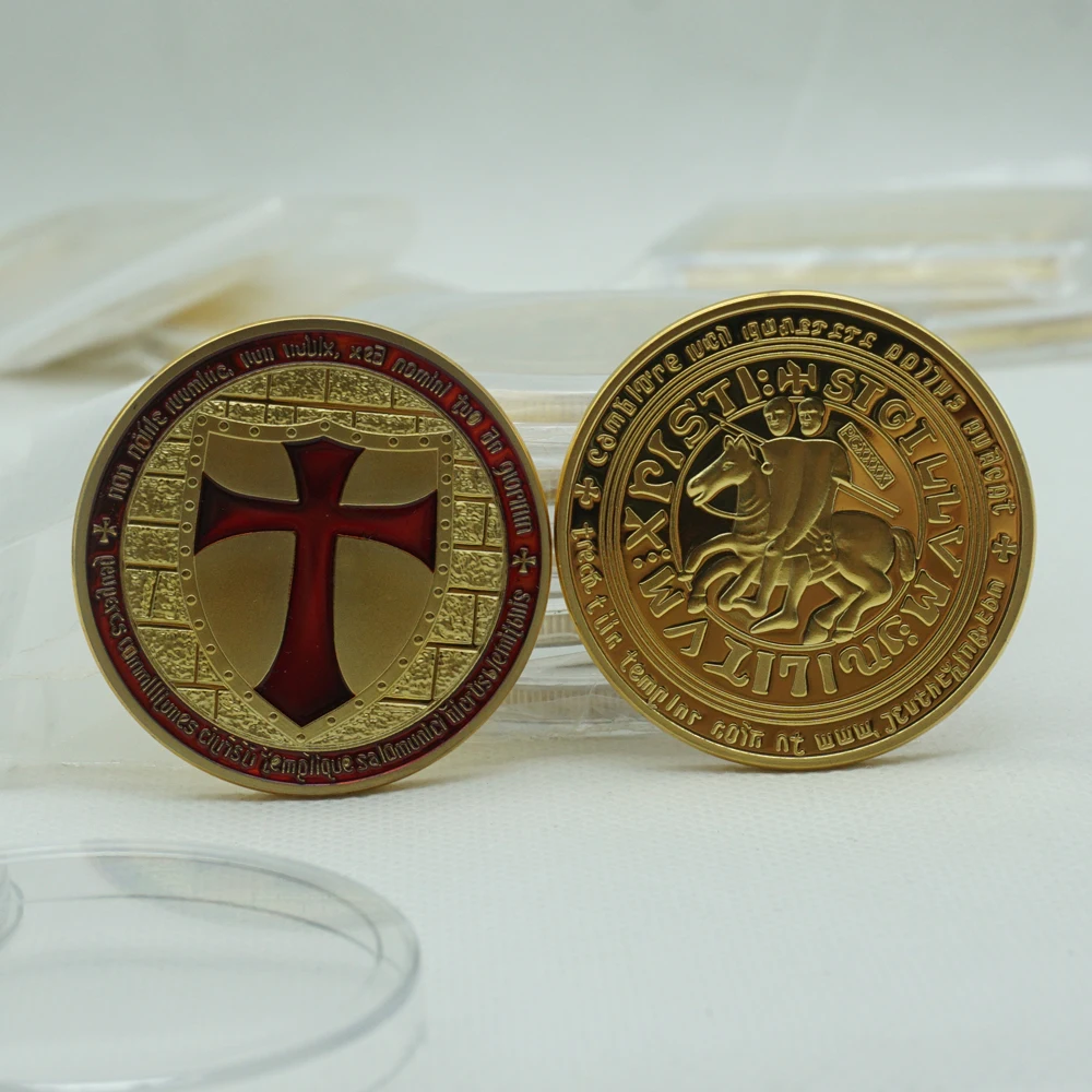 

10PCS Euro Red Knights Templar Souvenir Coin Crusaders Cross Holy Sword Commemorative Metal Gold Replica Coin