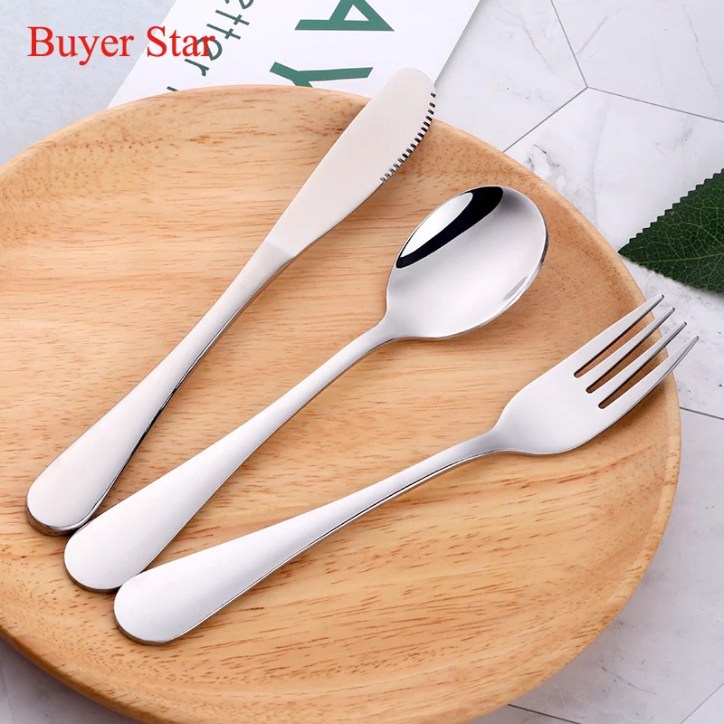 3pcs/set Colorful Children Stainless Steel Cutlery Set Tableware Kids metal Dinner Knives Forks soup spoon Sets Food Dining Set