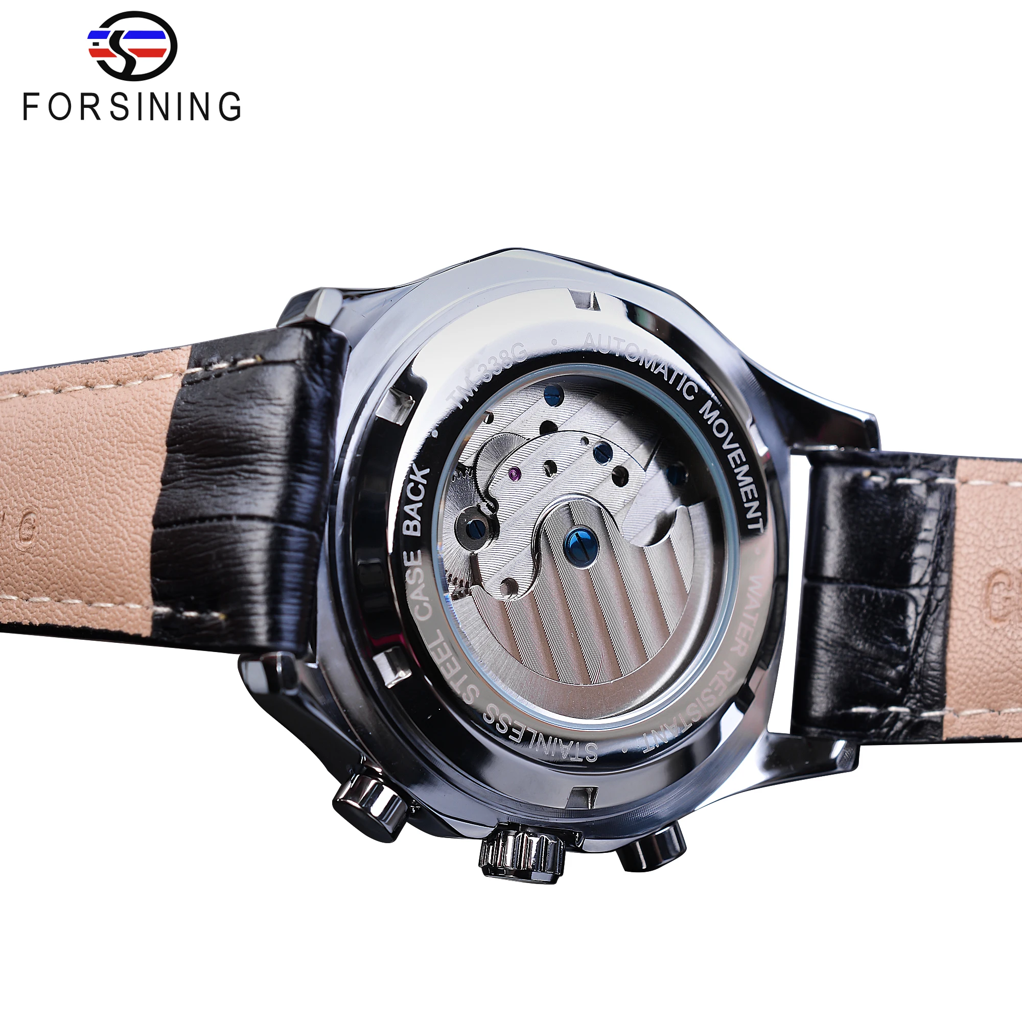 Forsining Automatic Machanical Watch Top Brand Man Clock Black Leather Strap Tourbilion Week Date Display Fashion Wrist Watches