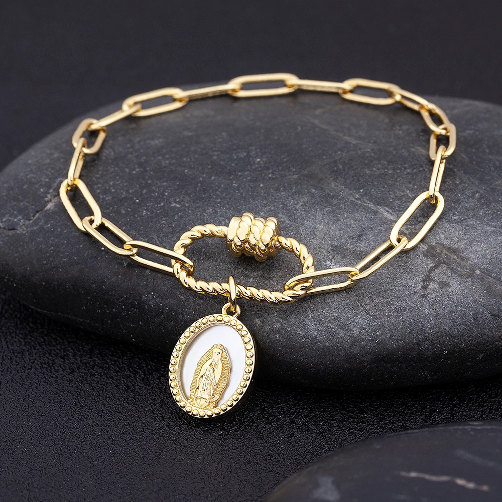 Hot Sale Our Lady of Guadalupe Bracelet for Women Men Christian Goddess Virgin Mary Bangle Copper Zircon Religious Jewelry Gift