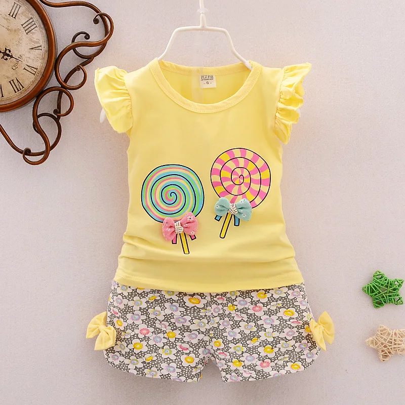 2024 New Summer Baby Clothes Sets Lollipop Print Sleeveless T-shirts and Shorts 2pcs Newborn Infant Girls Clothing Suits Outfits