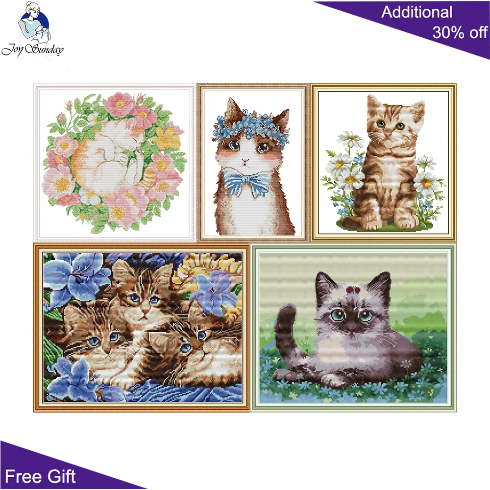 Joy Sunday-Cats Stamped Counted Home Decor, Beautiful Kitten, Among Flowers Cross Stitch Kits, DA396, DA408, DA413, DA426, DA427