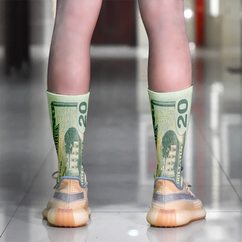 New Style Fashion Men Women Cotton Long Socks Funny Paper Money Currency Creative Design Casual Socks Street Hip Hop Happy Socks