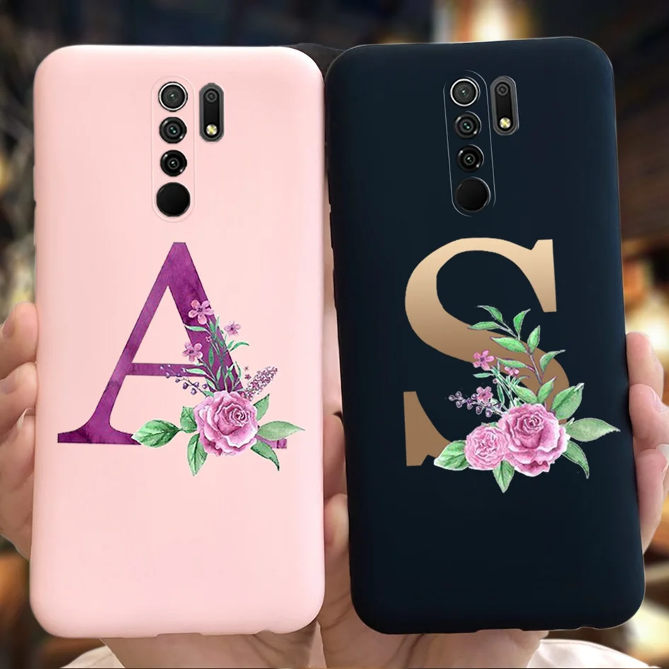 For Cover Xiaomi Redmi 9 Case Alphabet Letters Flower Soft Silicone Fundas For Redmi 9 redmi9 Bumper Shockproof Phone Case 6.53