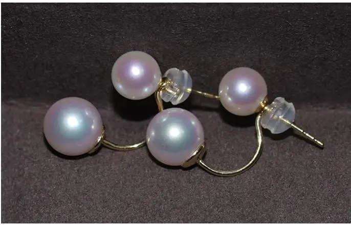 free shipping charming pair of south sea 5-10mm round white pearl earring