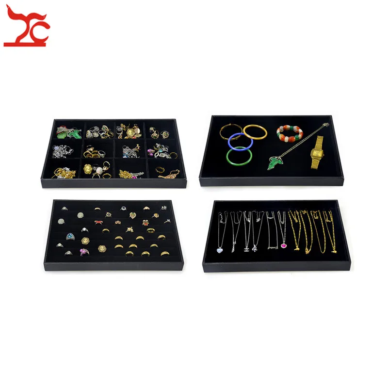 

Quality Black Velvet Jewellry Display Findings Case Wood Multifunctional Ring Bracelet Necklace Earring Organizer Holder Tray