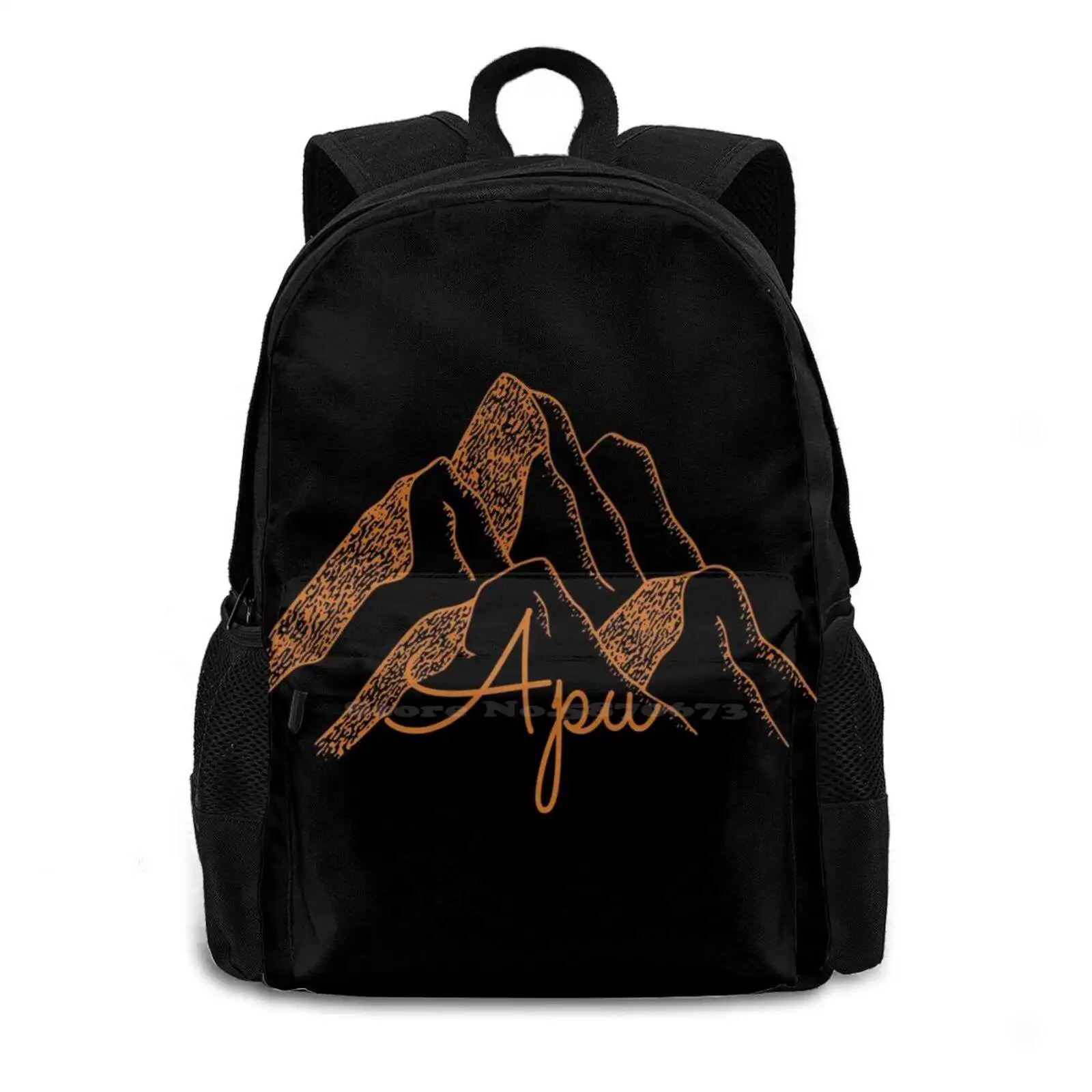 Apu-Gold On Black School Bags For Teenage Girls Laptop Travel Bags Apu Inca Incan Peru Ayacucho Cusco Cuzco Machu Picchu