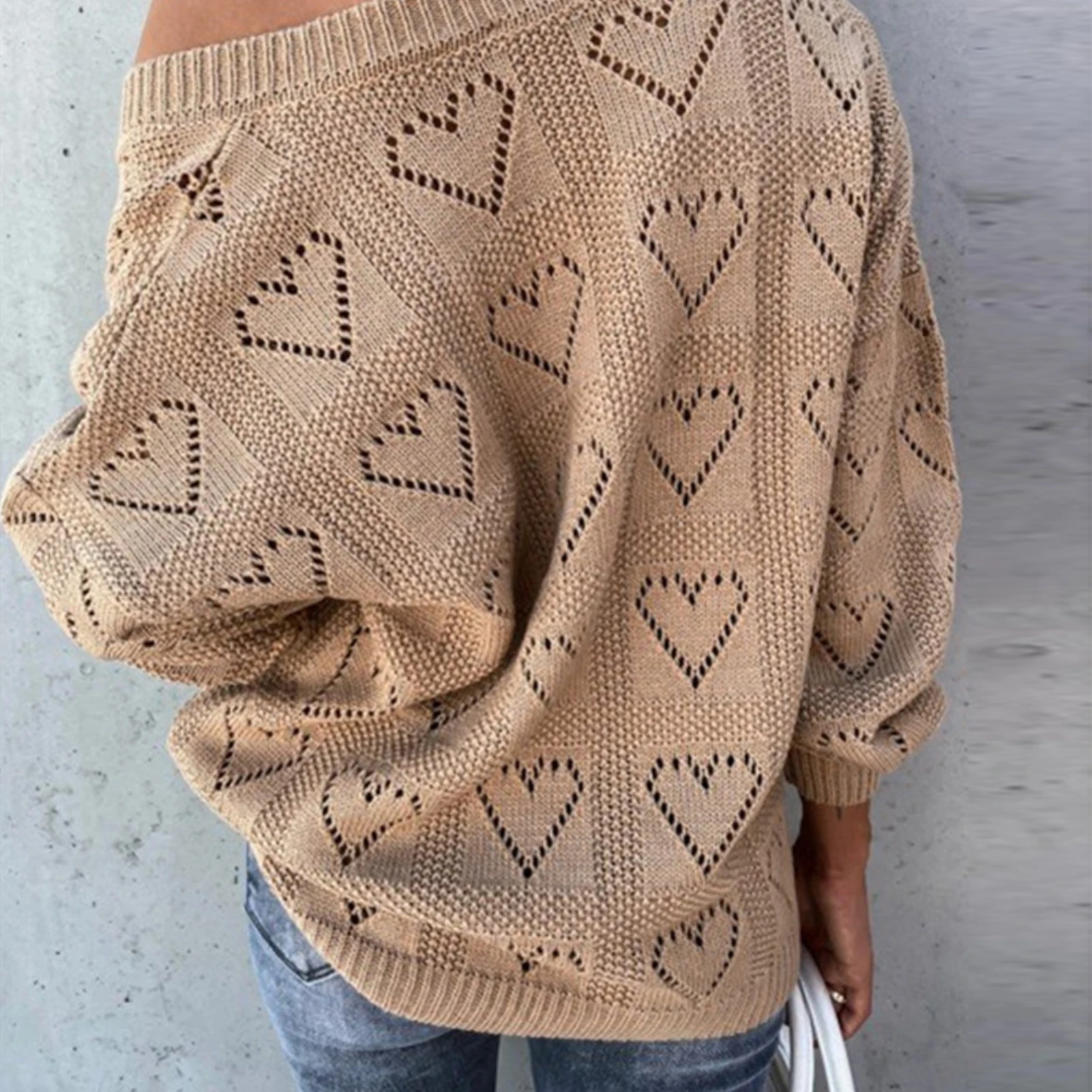 Hollow Crochet Sweater Women Autumn Winter Love Heart Loose Knitwear  Women\'s Clothing кофта женская pull femme 2023