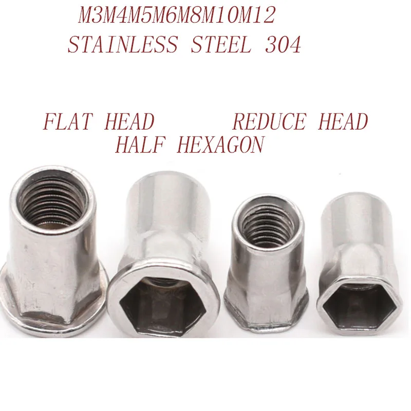 

SUS304 M3 M4/M5/M6/M8/M10M12 half hexagon socket reduce head flat head through hole rivet nut insert nut 695