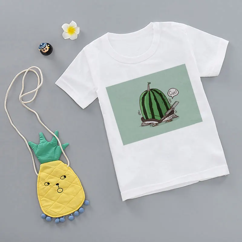 Mädchen T-shirt Sommer Neue Kleidung Mode T-shirt Kinder Obst Spaß Kurzarm Kinder Rundhals Weiß Jungen T-shirt Casual Weiß