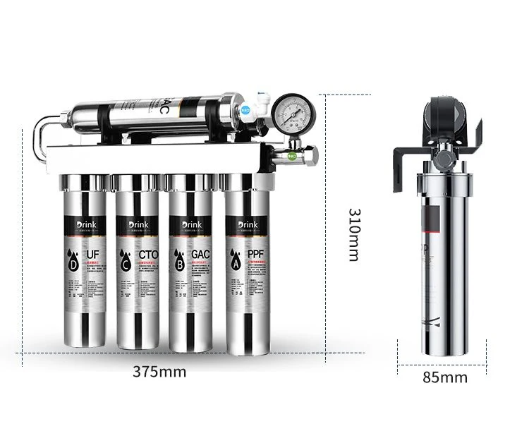 Super inteligentny 5-stopniowy ultrafiltracalny oczyszczacz wody/filtr wody z kranu/obiekanie bezpośredniego picia w gospodarstwie domowym z materiałem 304 SS