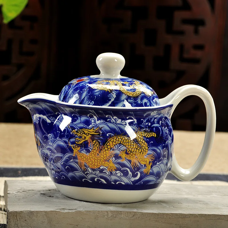 Chinese Kung Fu Ceramic Teapot with Strainer Handmade Dragon Flower Puer Tea Pot 350ml Porcelain Samovar Kungfu Teaware