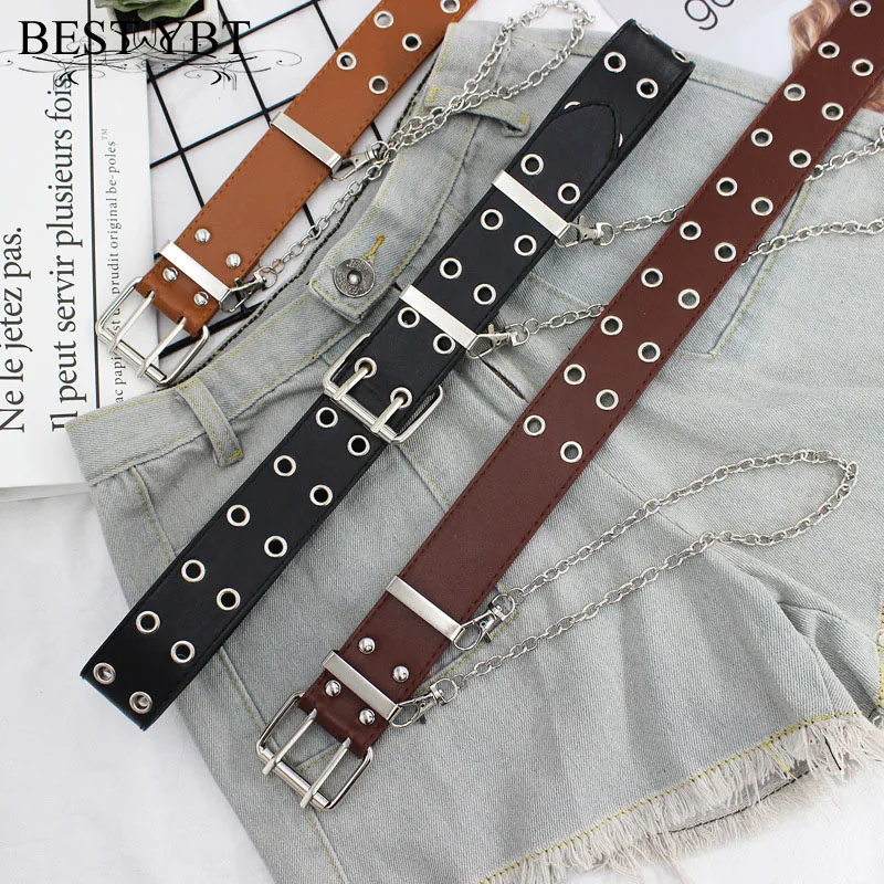 

Best YBT Punk Belt Imitation Leather Pin Buckle Belt New Punk Wind Jeans Fashion Individual Decorative Belt Chain Women Belt