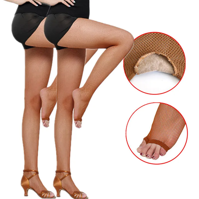 

2Pairs Professional Latin Dance Tight Women Sexy Fishnet Pantyhose Latin Dance Elastic Slim Open Toe Net Tights Thigh Stockings