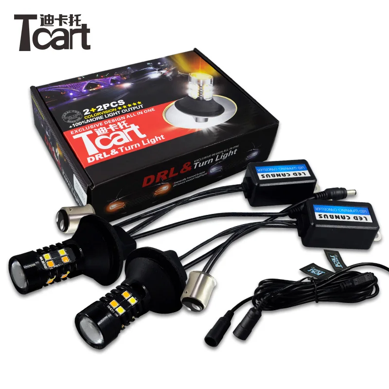 Tcart Car LED COB PY21W BAU15S T20 7440 DRL Front Turn Signals Lights Dual Color T25 3157 P21w W21w P21w Py21w