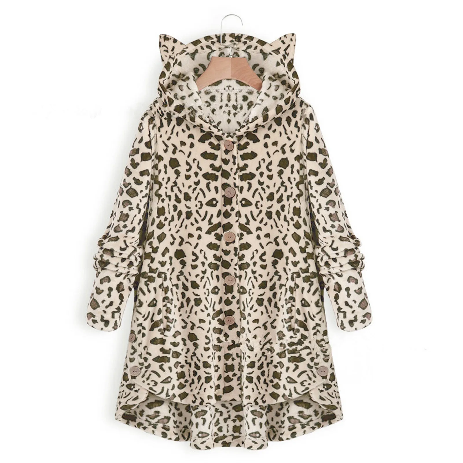 Oversize Autumn Winter Leopard Coat Cardigan Women Faux Fur Coat Women Warm Ladies Hooded Fur Jacket Female Plush Coat Outwear