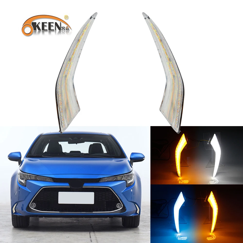 

OKEEN Car LED Daytime Running Light For Toyota Corolla Levin 2019 2020 LED DRL White Blue Driving Lamp Yellow Turn Signal Lights