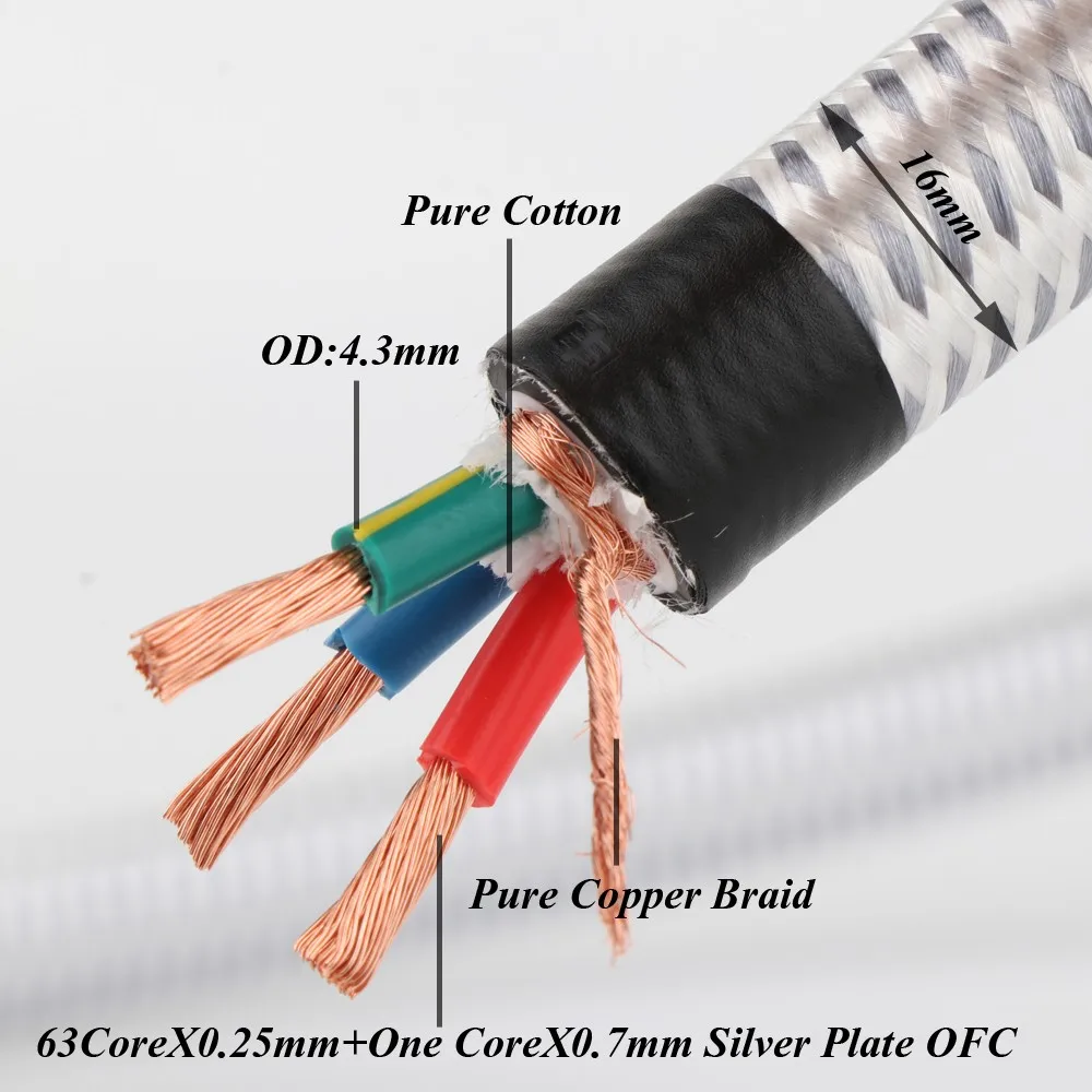 HiFi Power Cord High End Pure Copper Power Cable With EU/US Plug for Subwoofer AC Power Cable Amplifier DV/AV Audio