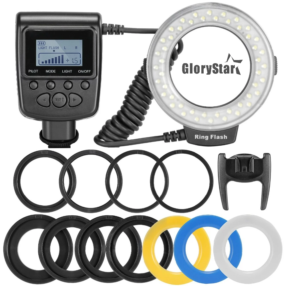 

GloryStar 48pcs Macro LED Ring Flash Bundle with 8 Adapter Ring for Canon Nikon Pentax Olympus Panasonic DSLR SLR Camera RF-550D