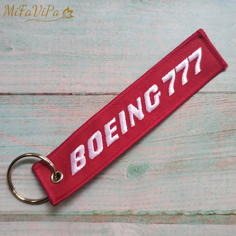 MiFaViPa 1 PC BOEING 777 Keychain New Fashion Trinket Phone Strap Black Embroidery RED FLIGHT CREW Key Chain for Aviation Gift