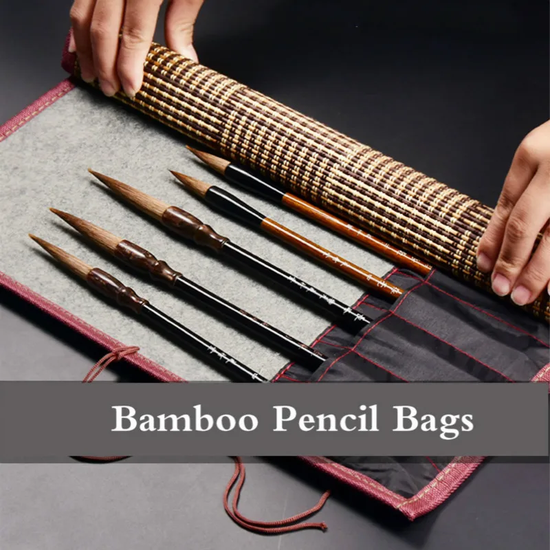 

Bamboo Pencil Bags Chinese Painting Writing Brush Curtain Watercolor Brush Pen Bamboo Portable Painting Brush Pencil Case