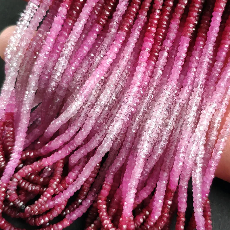 nature gradient red Ruby roundelle faceted chocker necklace 2.5-3mm nature beads wholesale FPPJ 40cm