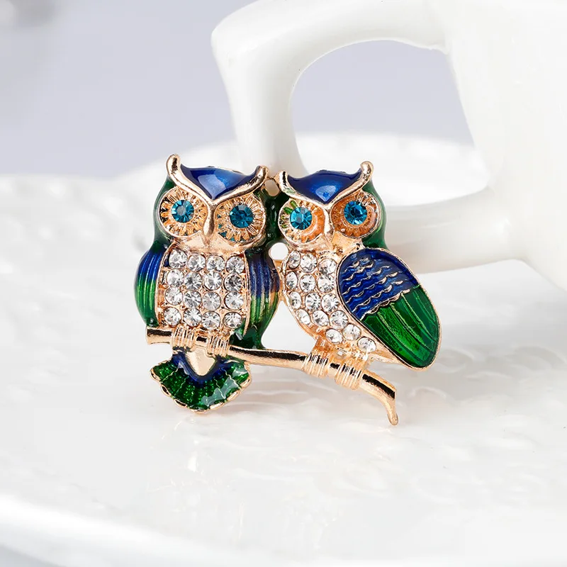 Rinhoo Vivid Cute Owl Brooches Pins For Women Men Enamel Bird Branch Fashion Coat Dress Lapel Pins Unisex Party Jewelry Gifts