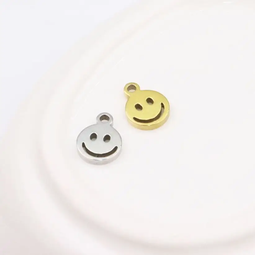 10pcs 8mm Stainless Steel High Quality Smile Charms Pendant DIY Necklace Earrings Bracelets Unfading Colorless 2 Colors