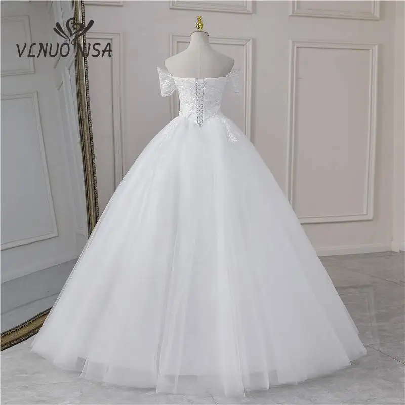 Customized Real Video New Fashion Off Shouder V Neck Plus Size Wedding Dress with Sleeve Long Lace Appliques Bridal Gown