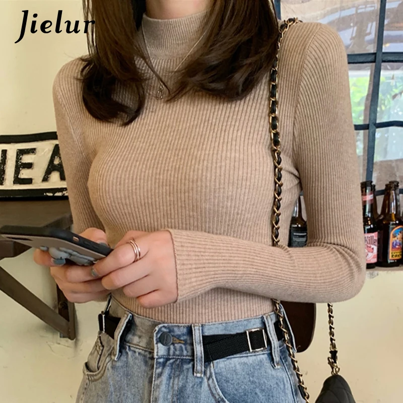 Jielur Solid Color Turtleneck Women Autumn Winter Knitted Sweaters  Basic Primer Pullovers Korean Sweater Slim-fit Pullover