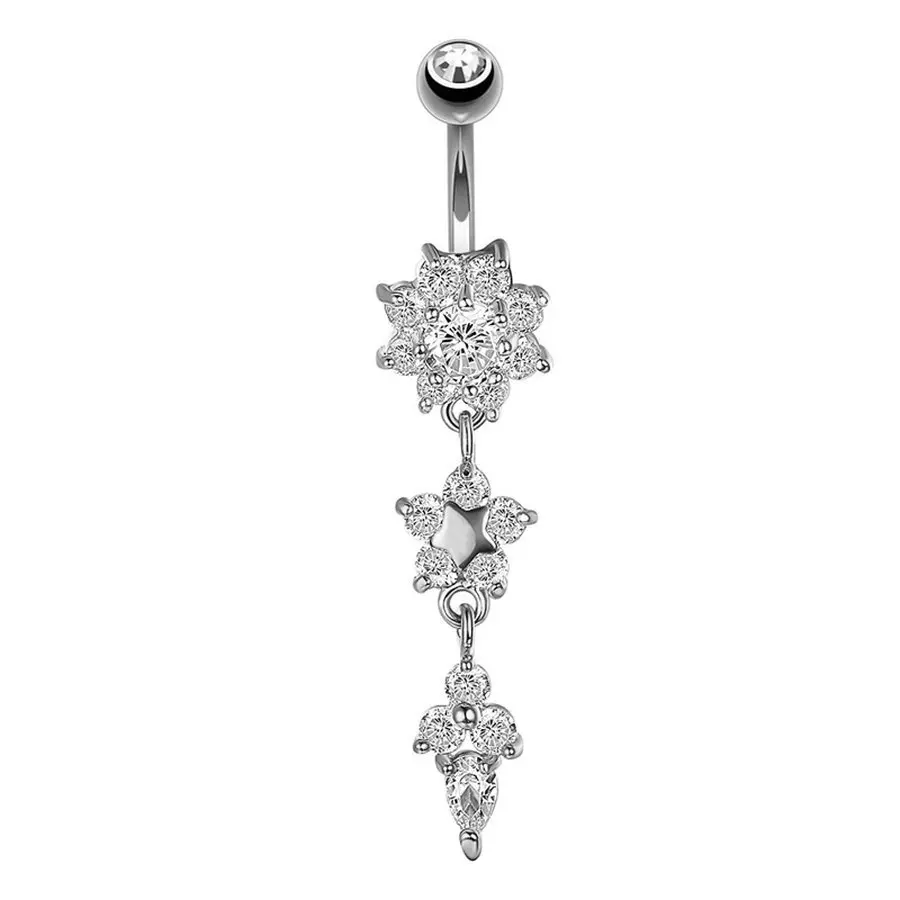 1PC Clear CZ Flower Tassel Belly Ring Sexy Fully-Jewelled Navel Bars for Woman Gift Piercing Ombligo