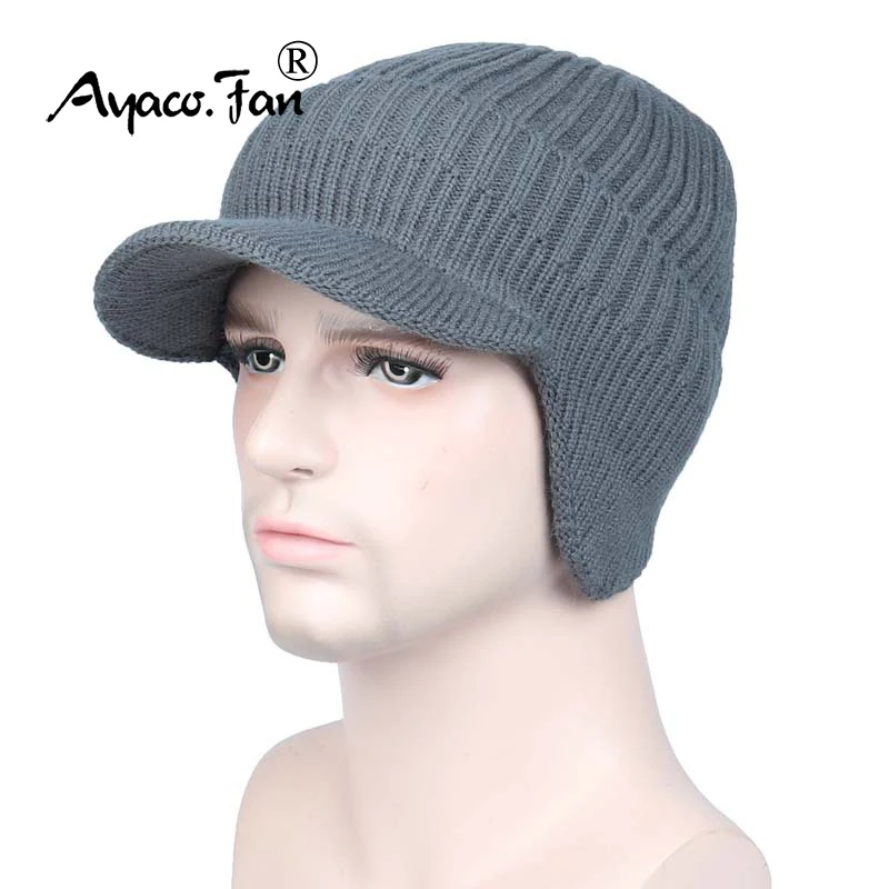 Winter Ears Protected Hats Visor for Man Thicker Short Brim Knitted Cap Girls Autumn Solid Hat Warmer Soft Bonnet Casual Cap