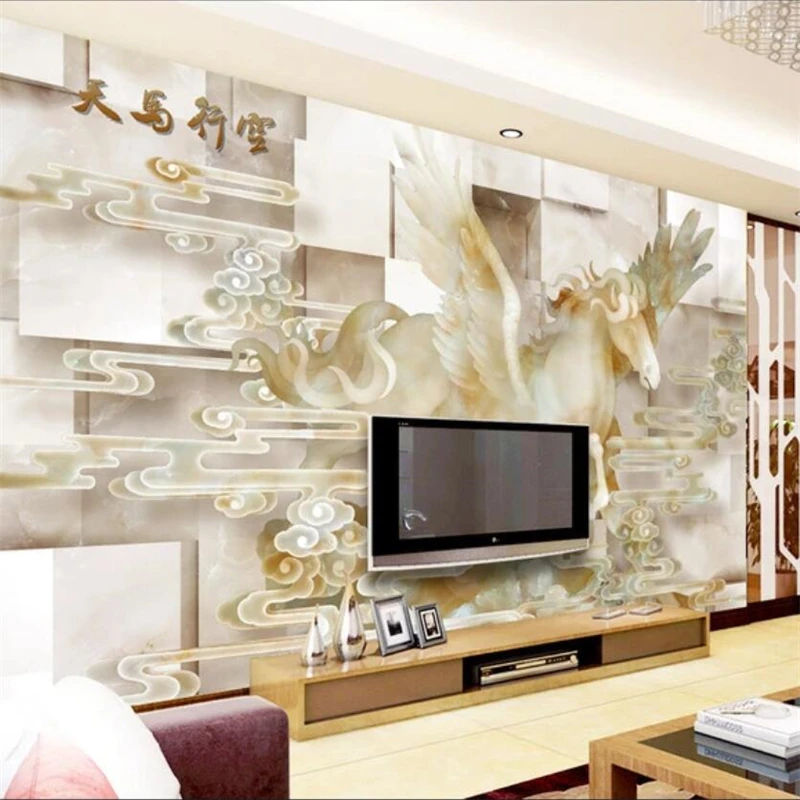 wellyu Custom large-scale mural fashion home improvement sky horse 3D space marble relief background wallpaper