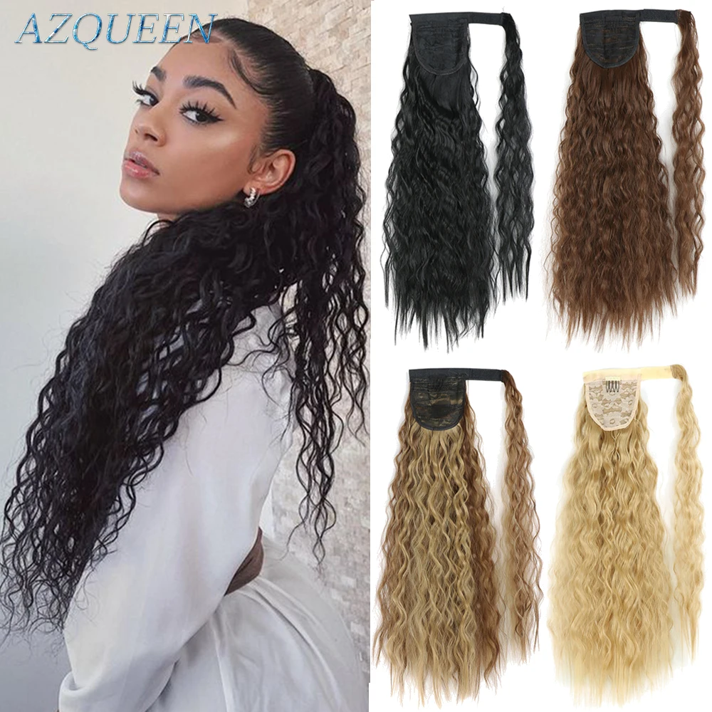 Synthetic Long Curly Ponytail Wrap Around Ponytail Clip in Hair Extensions Long Hairpiece Headwear  Hair Brown Gray