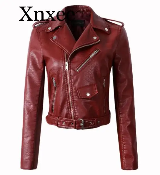 Motorcycle leather jackets Windproof short Winter Autumn  yellow leather jacket women leather coat  slim PU moto biker short red