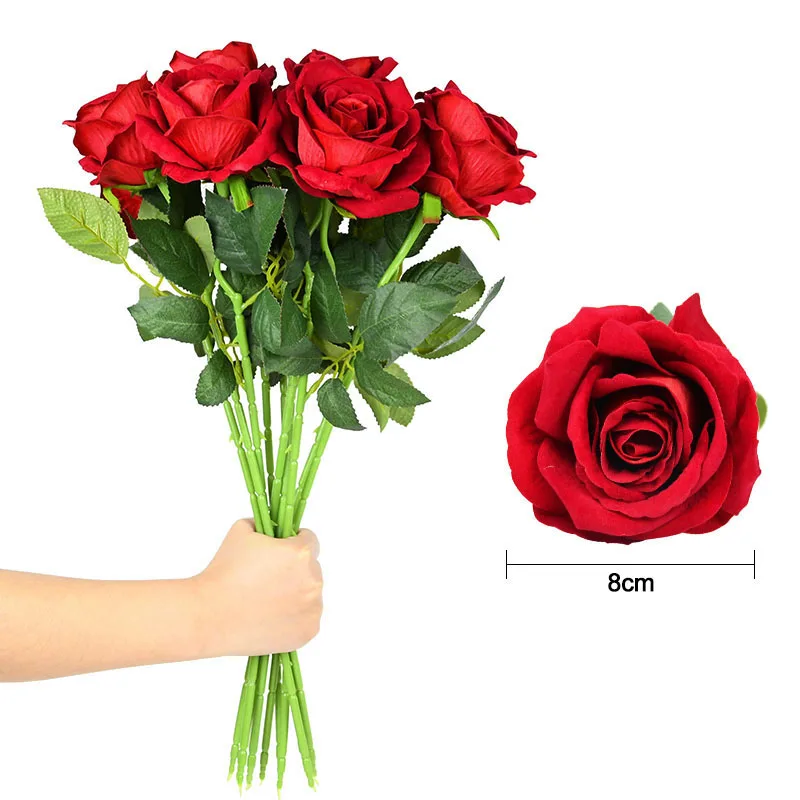 5/10Pcs Kunstmatige Bloemen Boeket Rode Zijde Nep Roos Bloem Voor Bruiloft Thuis Tafel Decoratie Kerst Valentijnsdag dag Gift