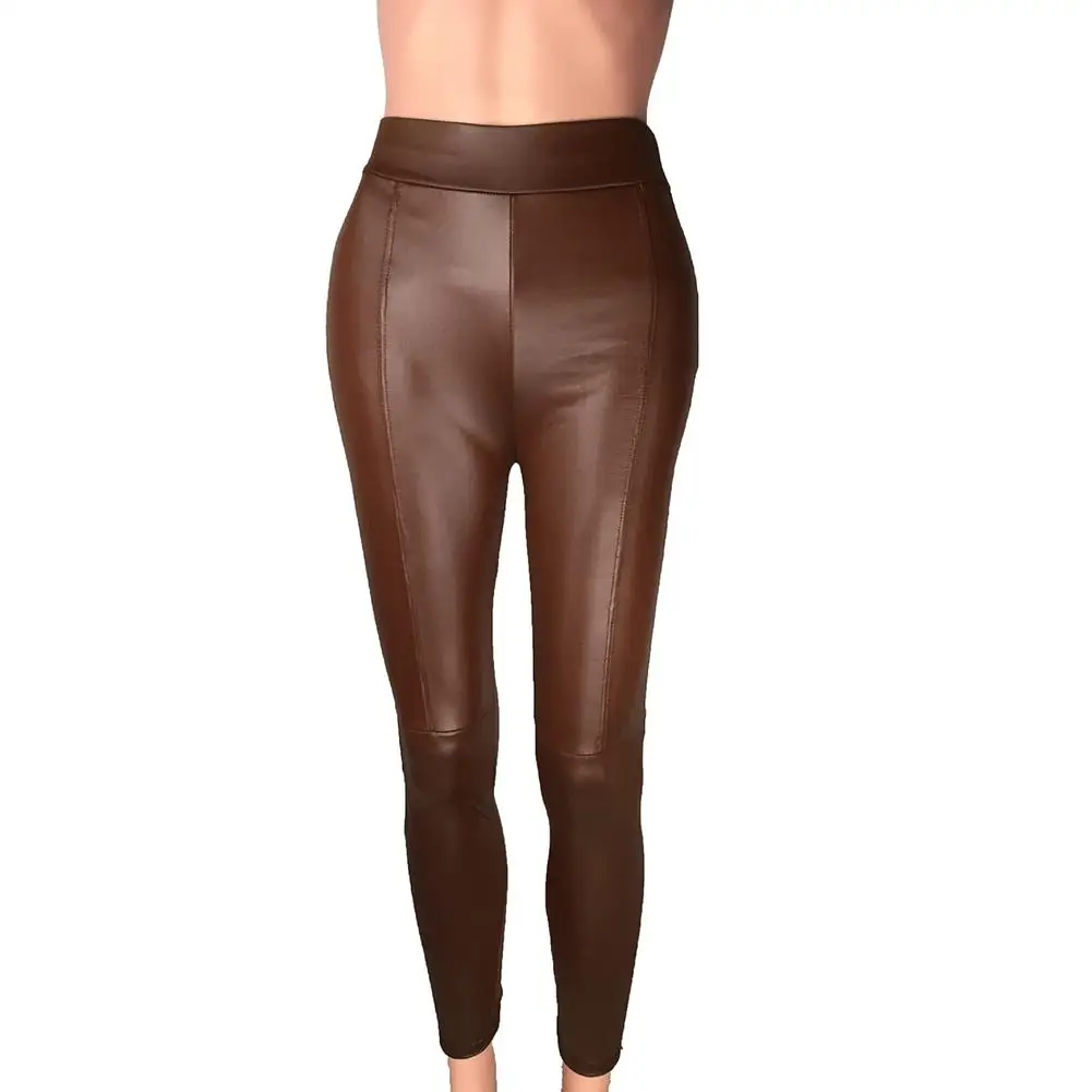 

PU Leggings Women Solid Color High Waist Slim Stretch Faux Leather Leggings Pants Trousers