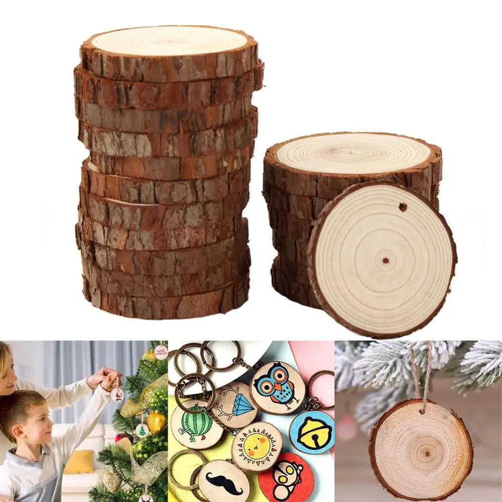 10pcs/ 20pcs/ 30Pcs Wood Log Slice Disc 3-10 cm DIY Circle Round Wood Disks Crafts for Wedding Christmas Party Art Decoration