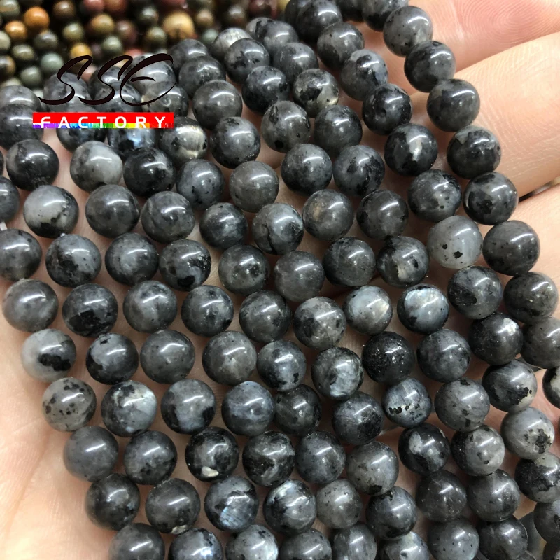 Natural Black Labradorite Stone Beads Round Larvikite Beads For Jewelry Making DIY Bracelet 4 6 8 10 12MM 15\