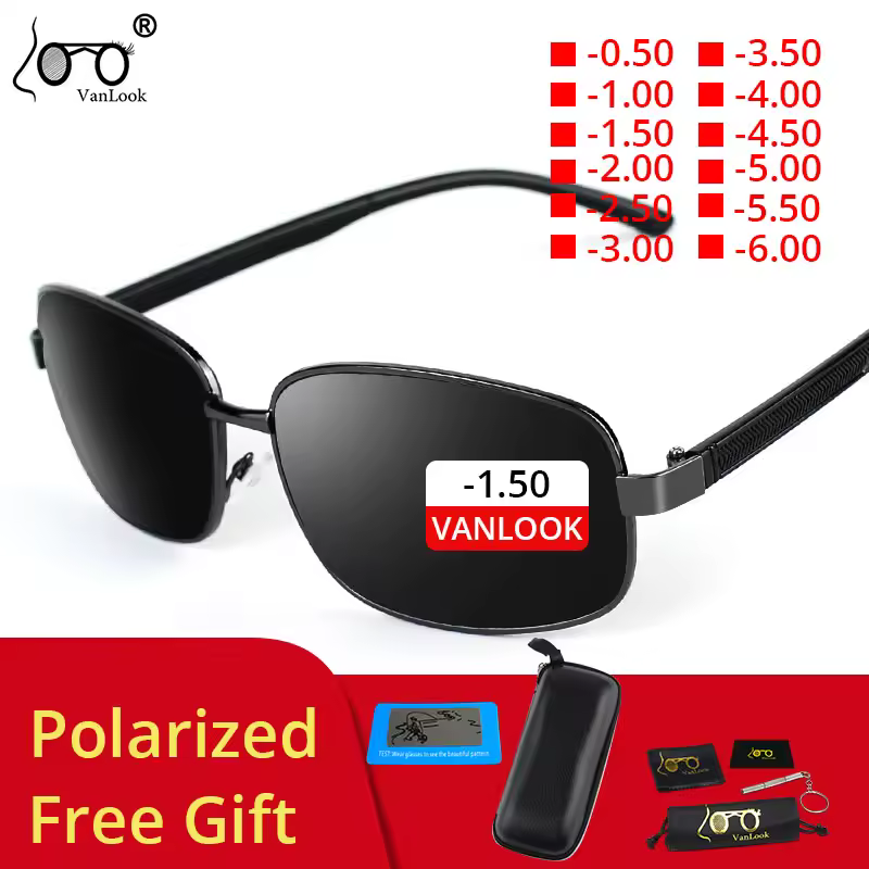 Lunettes de soleil pour myopie, verres solaires rectangulaires polarisés avec dioptrie pour hommes et femmes-0.50-4.00-4.50-5.00-5.50-6.00