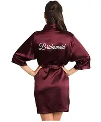 Burgundy Satin Kimono Robes women short pajamas dressing gown wine red Bridesmaid Gift team bride Bridal Party Robes