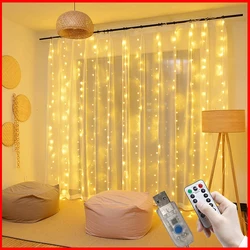 3x3m 3x2m 3x1m Fairy Curtain Light LED USB Garland String Lights for Room Home Bedroom Window Holiday Christmas Party Decoration